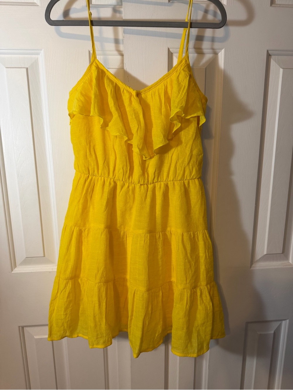 A. Byer Canary Yellow Ruffle Tiered Spaghetti-Strap Mini Dress